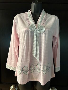 Light Pink Bow-Accent Long Sleeve Sleep lounge Top Hanbok style NWT